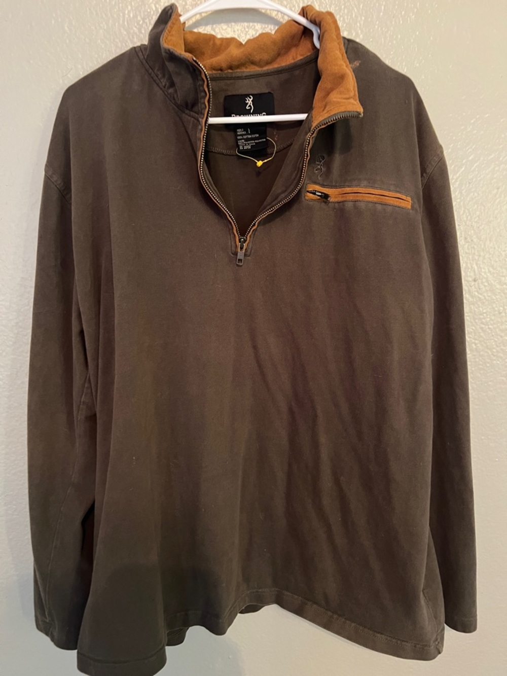 Browning Men's Zip-Up Pullover Sweater - Brown with Tan Trim